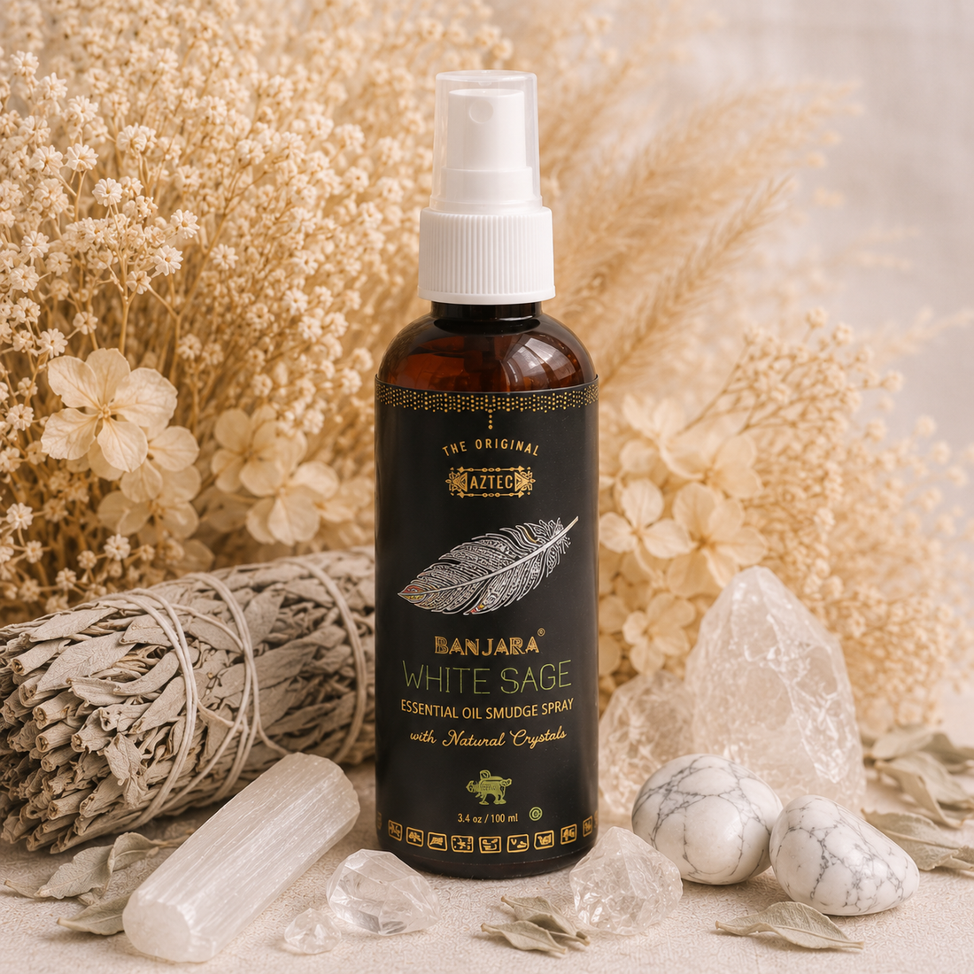 Banjara White Sage Smudge Spray 100ml | Cleansing, Protection &amp; Spiritual Purification
