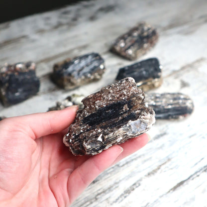 Black Tourmaline with Mica Raw Cluster | Protection, Grounding & Reflective Awareness
