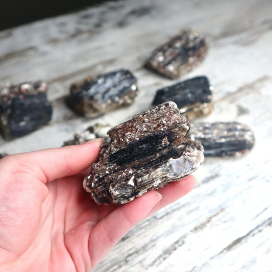 Black Tourmaline with Mica Raw Cluster | Protection, Grounding & Reflective Awareness