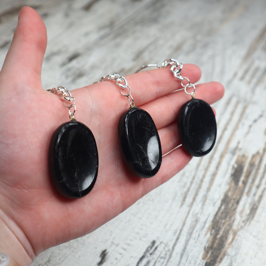 Black Tourmaline Worry Stone Keychain | Protection, Grounding &amp; Energy Shield