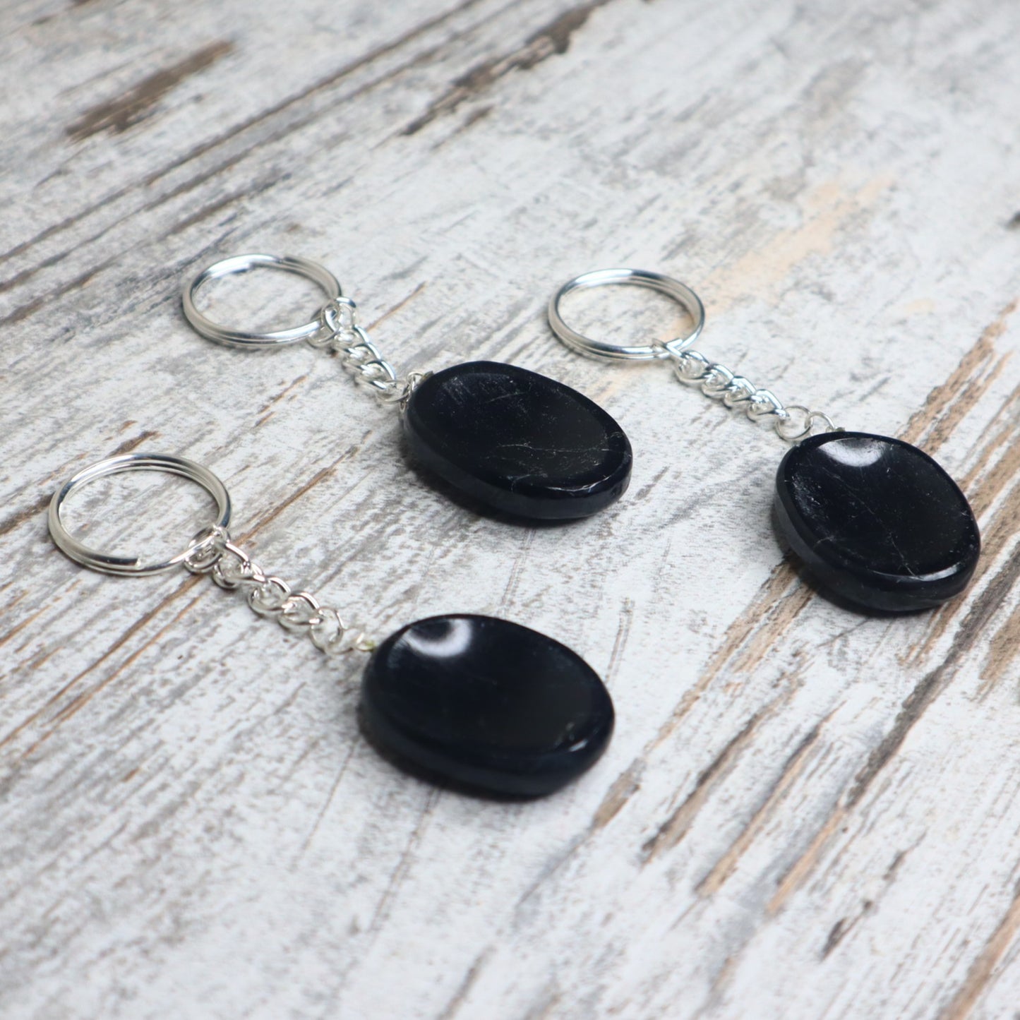 Black Tourmaline Worry Stone Keychain | Protection, Grounding & Energy Shield