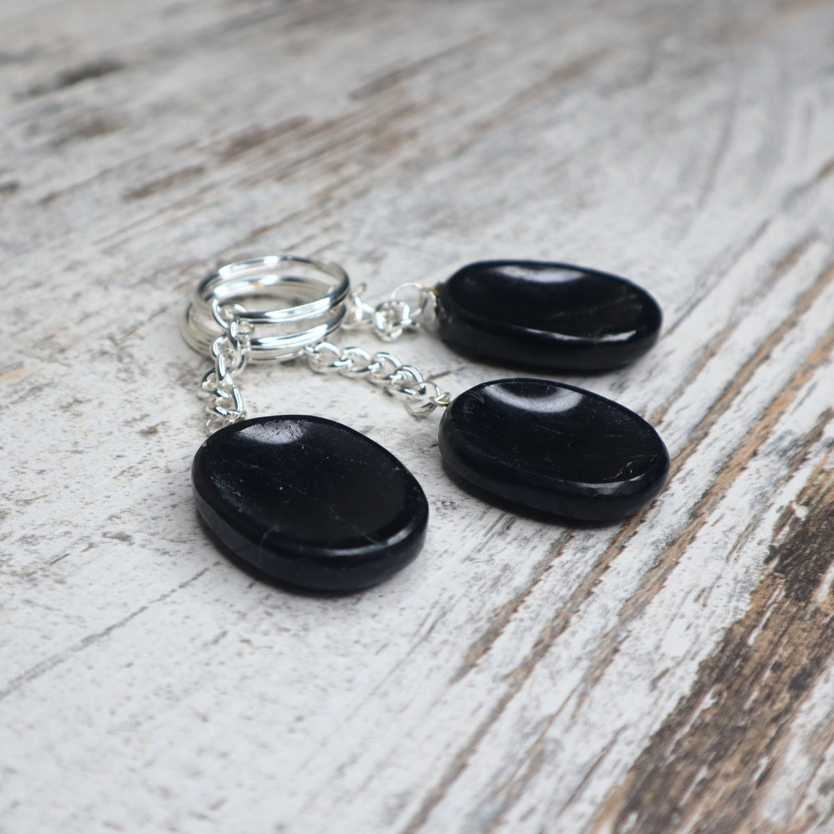 Black Tourmaline Worry Stone Keychain | Protection, Grounding &amp; Energy Shield