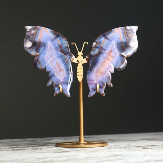 Blue Banded Agate Butterfly Wings on Stand | Calm, Balance & Gentle Growth