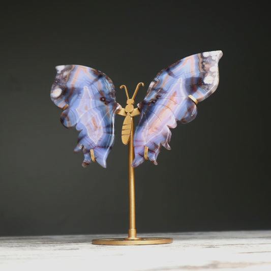Blue Banded Agate Butterfly Wings on Stand | Calm, Balance & Gentle Growth