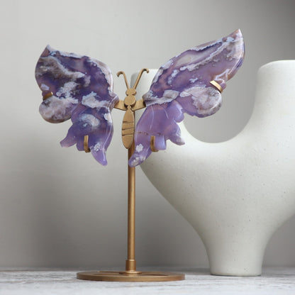 Blue Flower Agate Butterfly Wings on Stand | Growth, Calm & Gentle Becoming