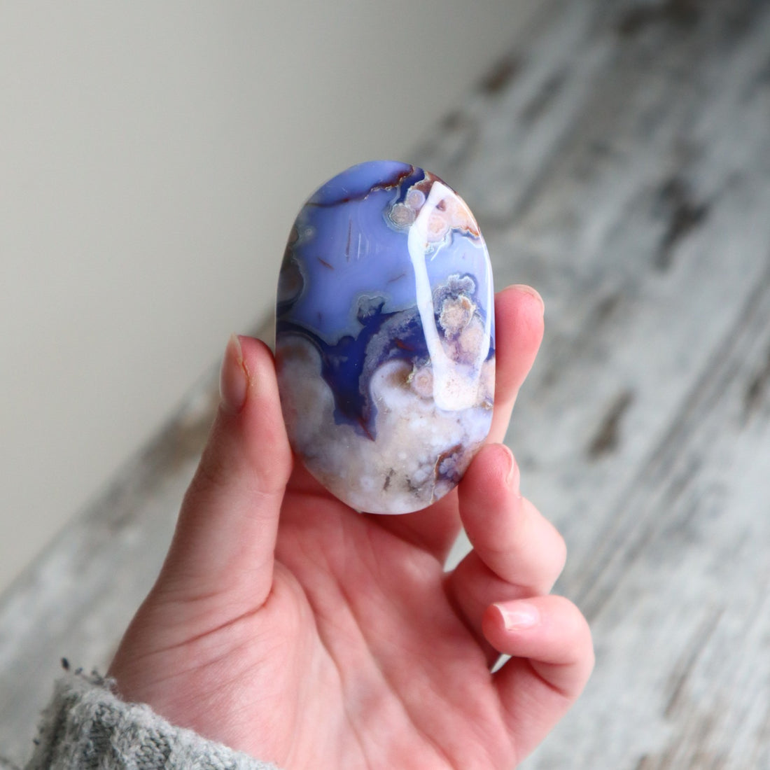 Blue Flower Agate Palm Stone | Inner Growth, Calm &amp; New Beginnings