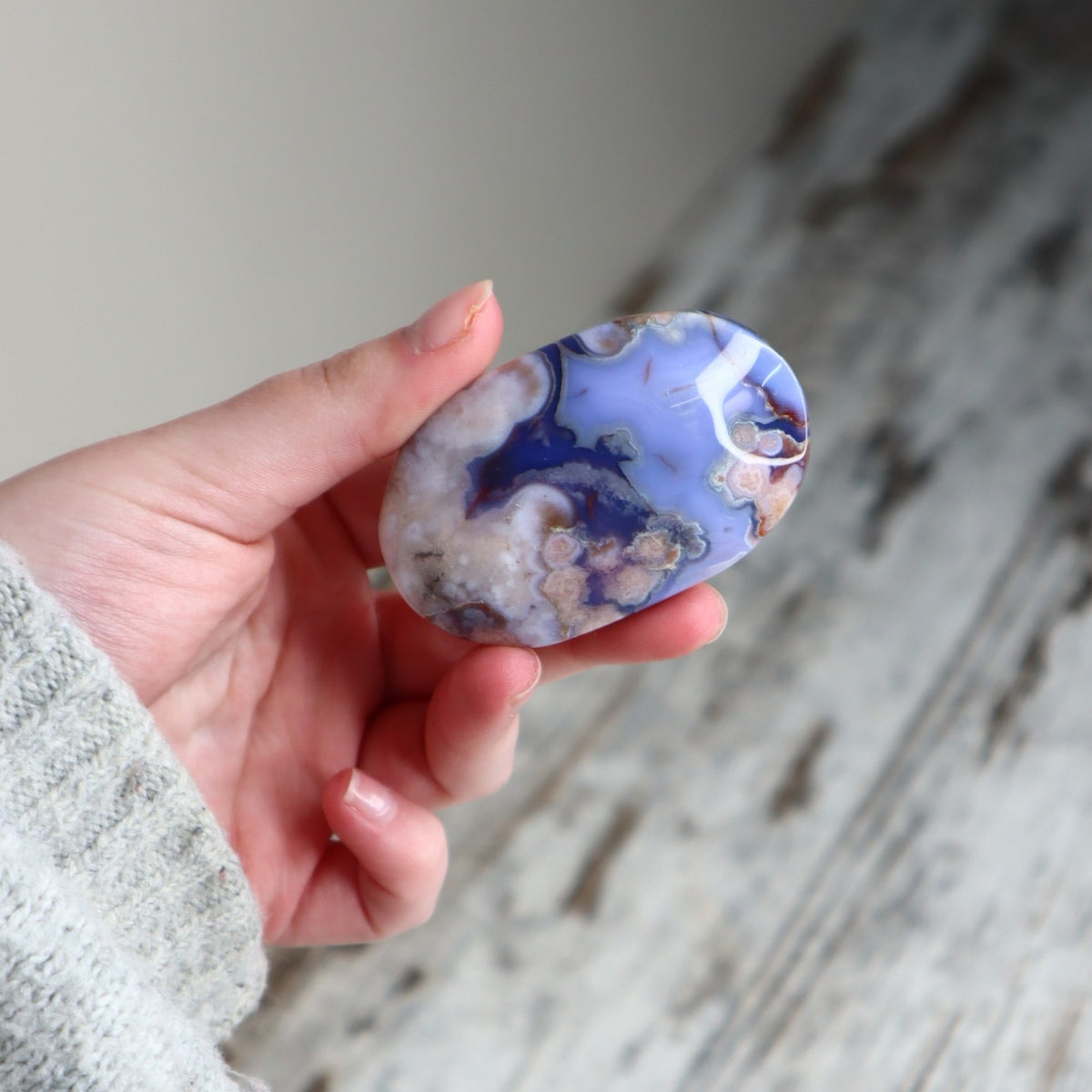 Blue Flower Agate Palm Stone | Inner Growth, Calm &amp; New Beginnings
