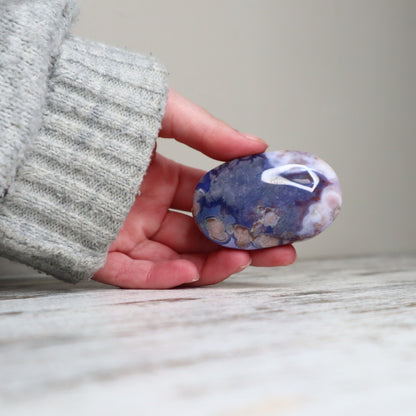 Blue Flower Agate Palm Stone | Inner Growth, Calm &amp; New Beginnings