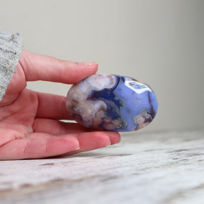 Blue Flower Agate Palm Stone | Inner Growth, Calm &amp; New Beginnings