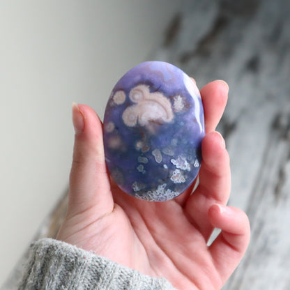 Blue Flower Agate Palm Stone | Gentle Growth, Serenity &amp; Self-Discovery