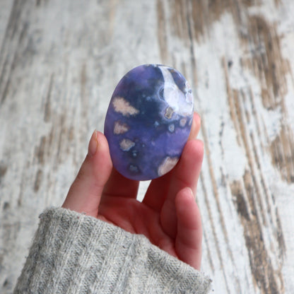 Blue Flower Agate Palm Stone | Gentle Growth, Serenity &amp; Self-Discovery