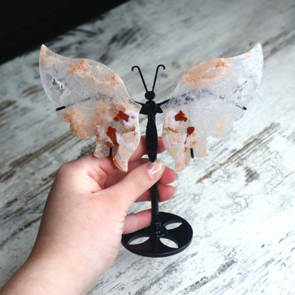 Cherry Blossom Agate Butterfly on Stand | Growth, New Beginnings & Inner Bloom