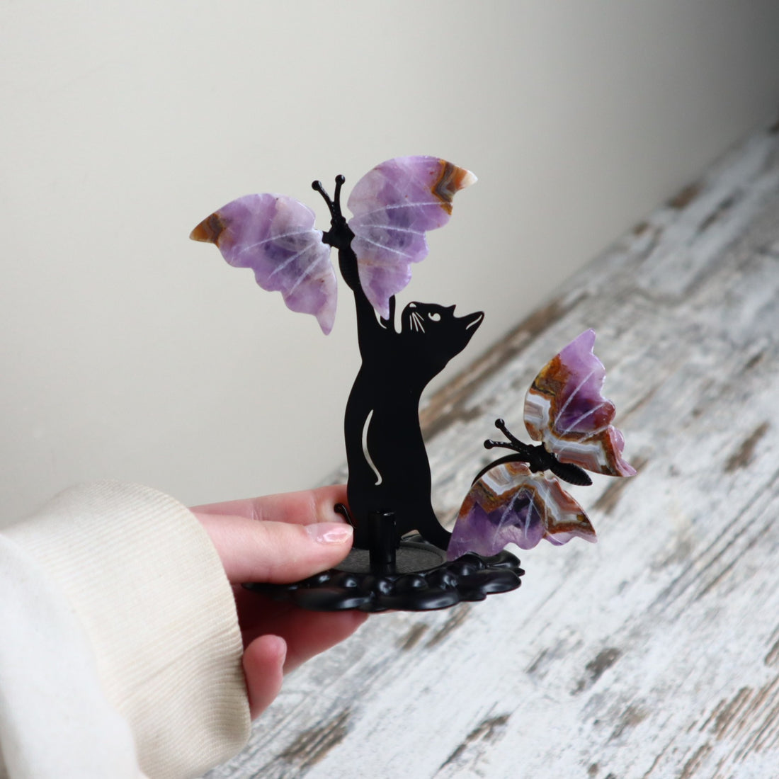 Amethyst Cat &amp; Butterfly Display | Intuition, Calm &amp; Spiritual Growth
