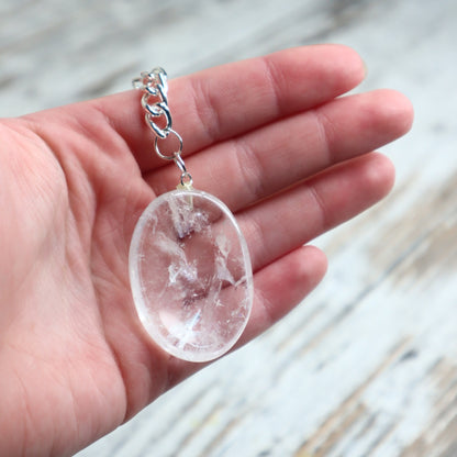 Clear Quartz Worry Stone Keychain | Clarity, Energy Amplification & Alignment