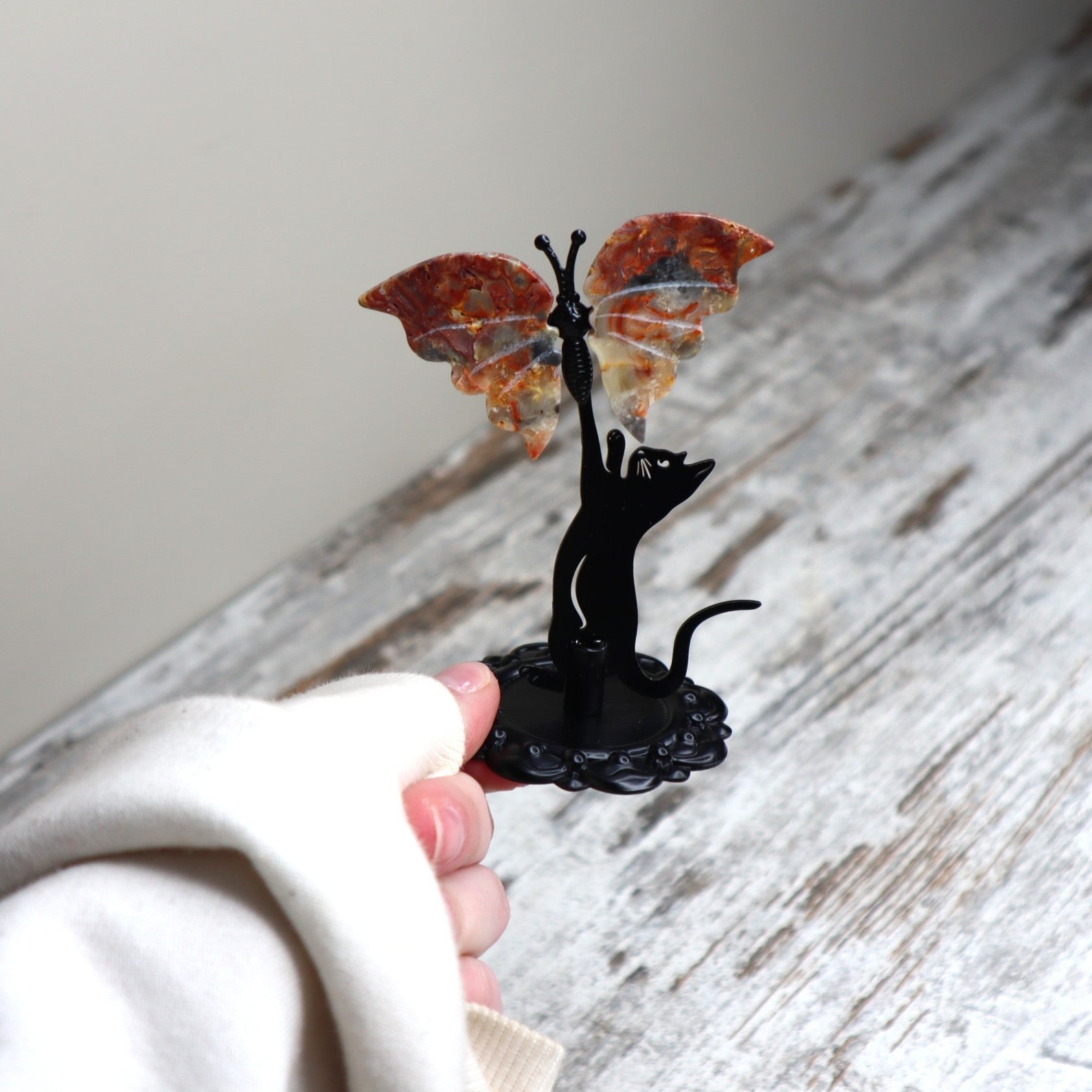 Crazy Lace Agate Cat &amp; Butterfly Display | Joy, Curiosity &amp; Positive Transformation