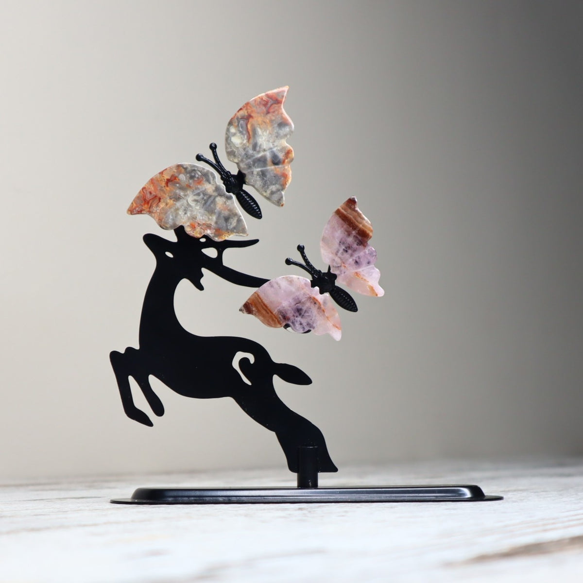 Crazy Lace Agate &amp; Amethyst Butterfly Deer | Joy, Calm &amp; Transformation