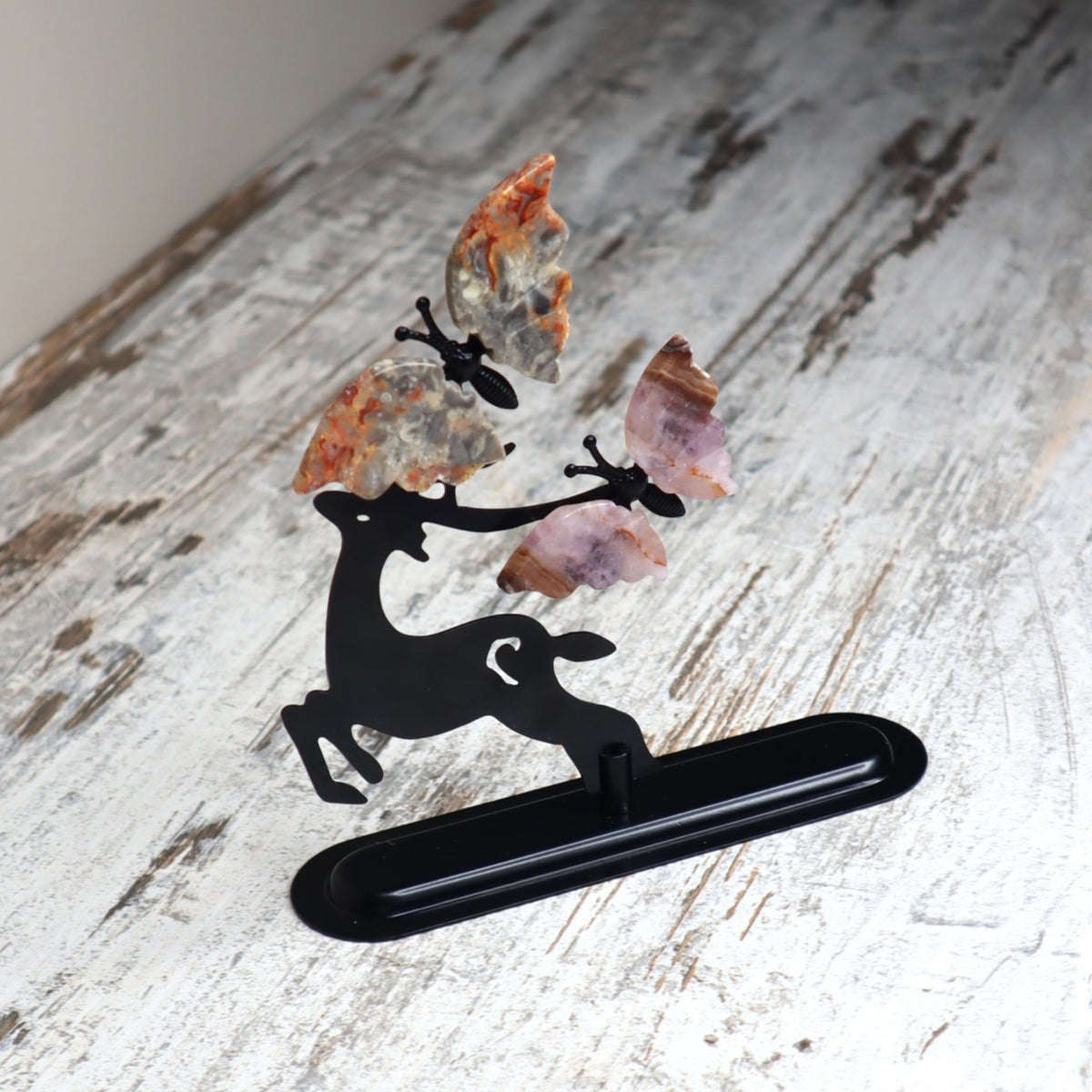Crazy Lace Agate &amp; Amethyst Butterfly Deer | Joy, Calm &amp; Transformation