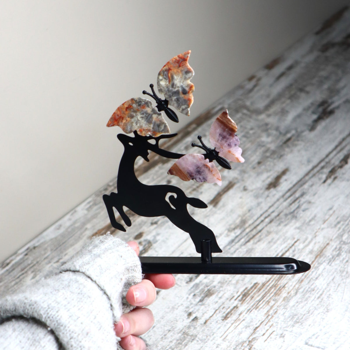 Crazy Lace Agate &amp; Amethyst Butterfly Deer | Joy, Calm &amp; Transformation