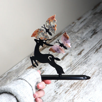 Crazy Lace Agate & Amethyst Butterfly Deer | Joy, Calm & Transformation