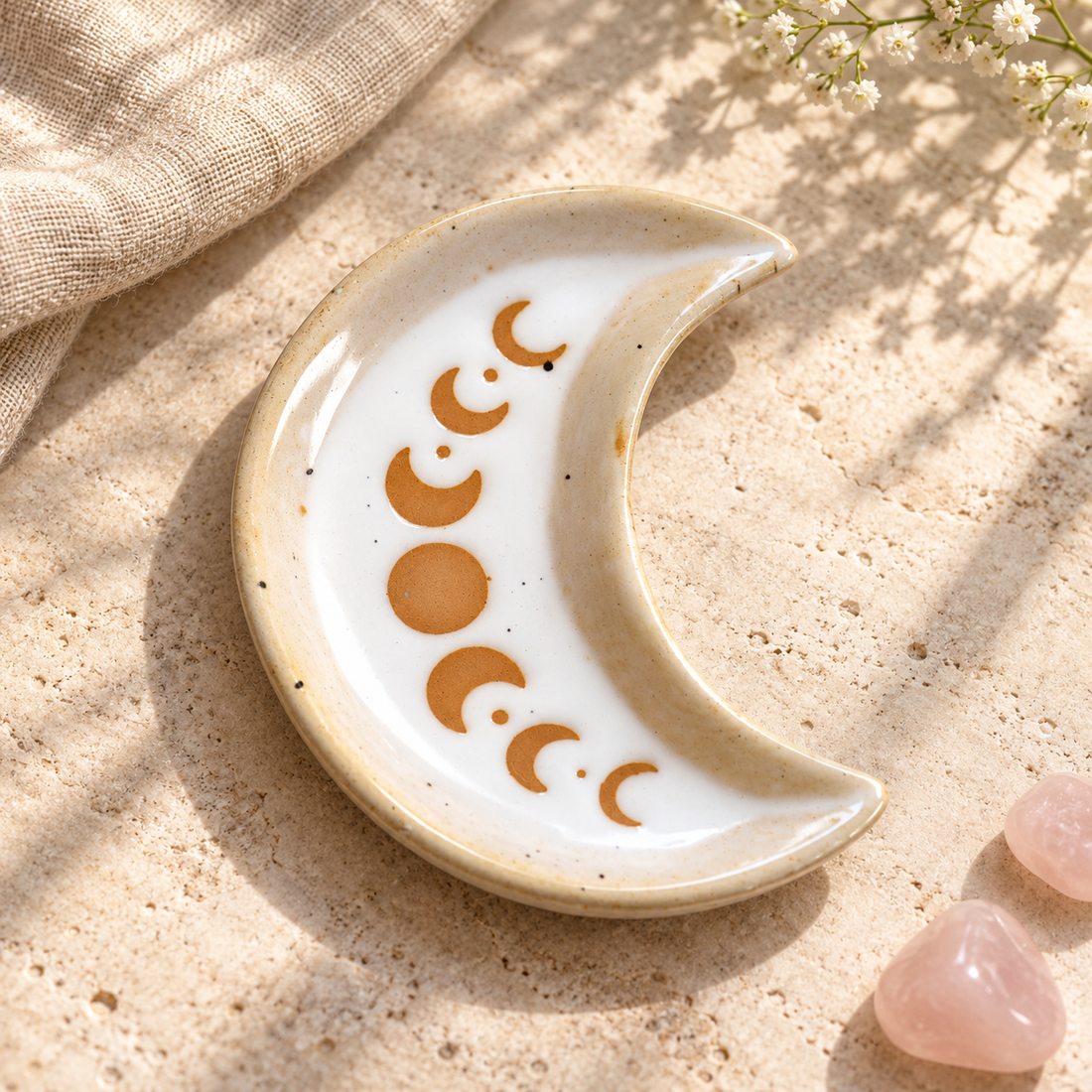 Moon Phase Crescent Ceramic Trinket Tray | Lunar Magic, Intuition &amp; New Beginnings