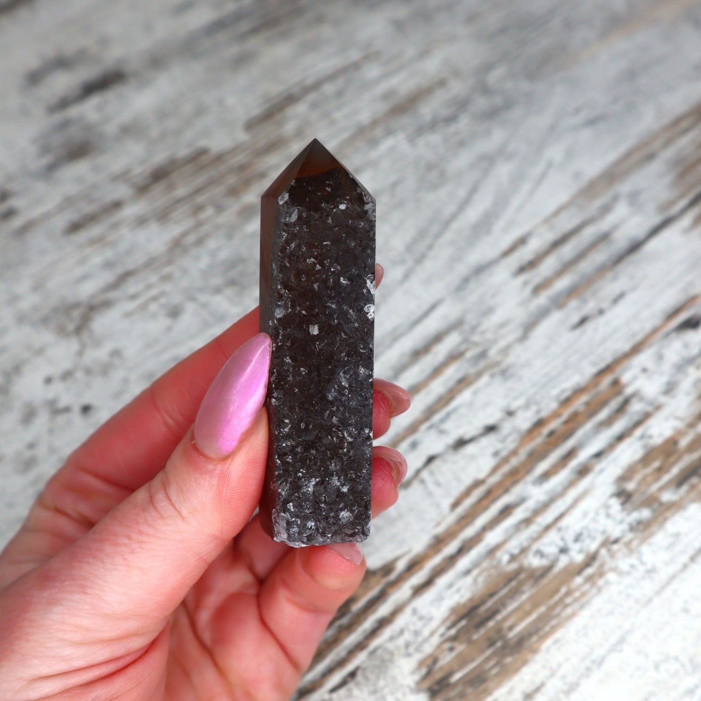 Smokey Druzy Agate Tower | Inner Strength + Soothing Grounding
