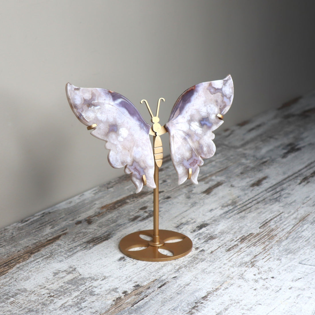 Blue Flower Agate Butterfly Wings on Stand | Serenity, Intuition &amp; Soulful Growth