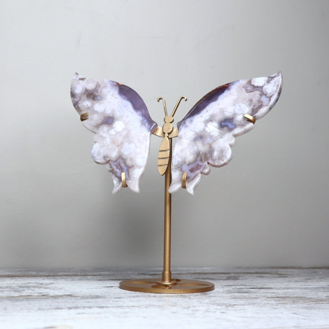 Blue Flower Agate Butterfly Wings on Stand | Serenity, Intuition &amp; Soulful Growth