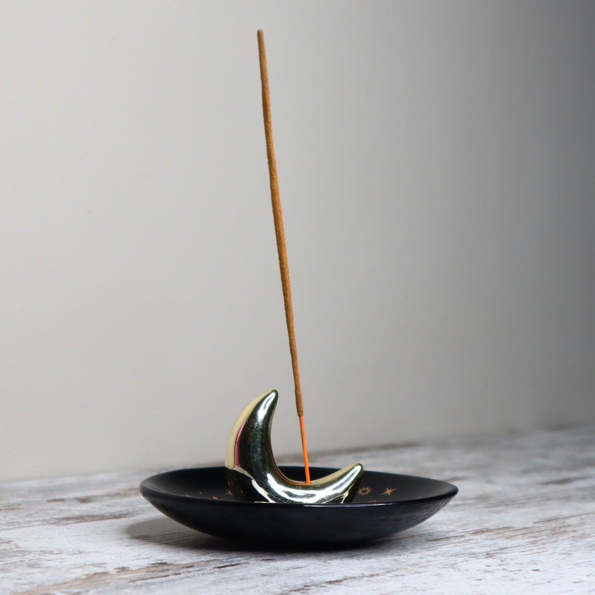 Gold Crescent Moon Incense Stick Holder | Lunar Magic, Intuition &amp; Sacred Stillness