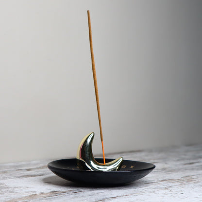 Gold Crescent Moon Incense Stick Holder | Lunar Magic, Intuition &amp; Sacred Stillness
