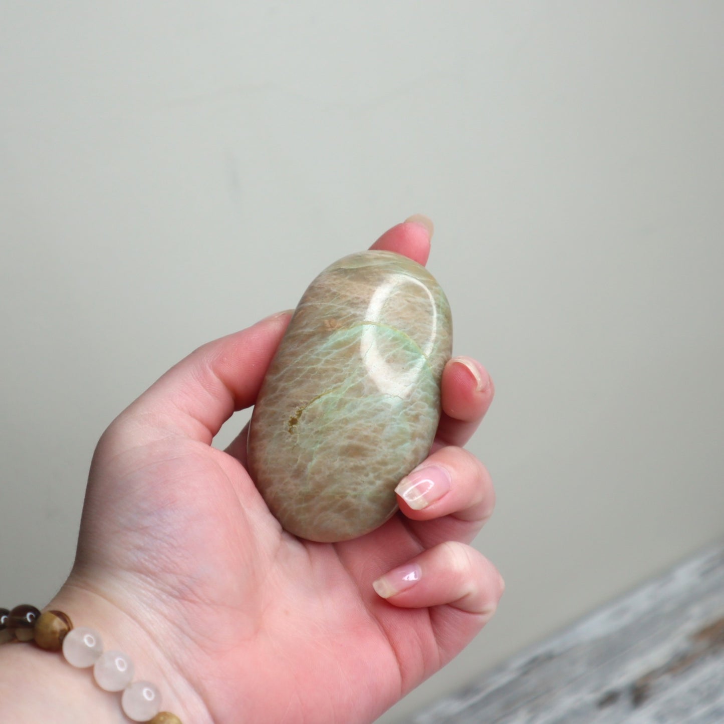Green Moonstone (Garnierite) Palm Stone | Intuition, Emotional Healing & Divine Feminine Energy