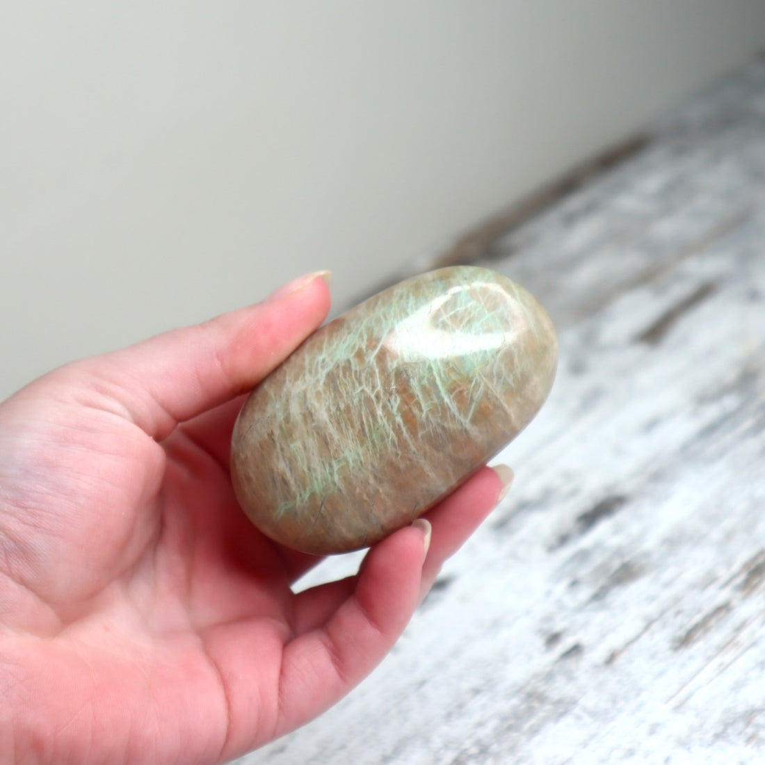 Green Moonstone (Garnierite) Palm Stone | Intuition, Emotional Healing &amp; Divine Feminine Energy