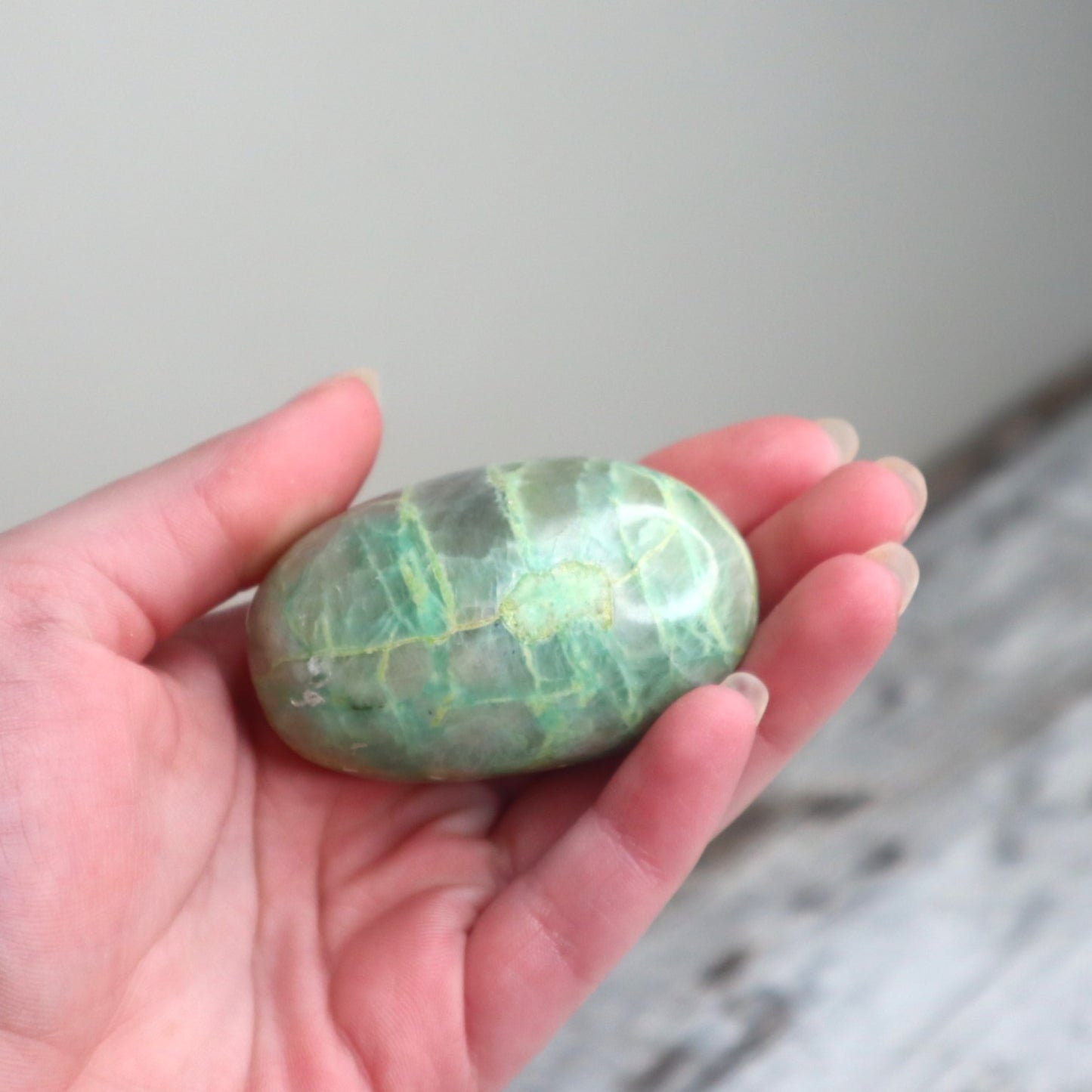 Green Moonstone (Garnierite) Palm Stone | Intuition, Emotional Balance & New Beginnings