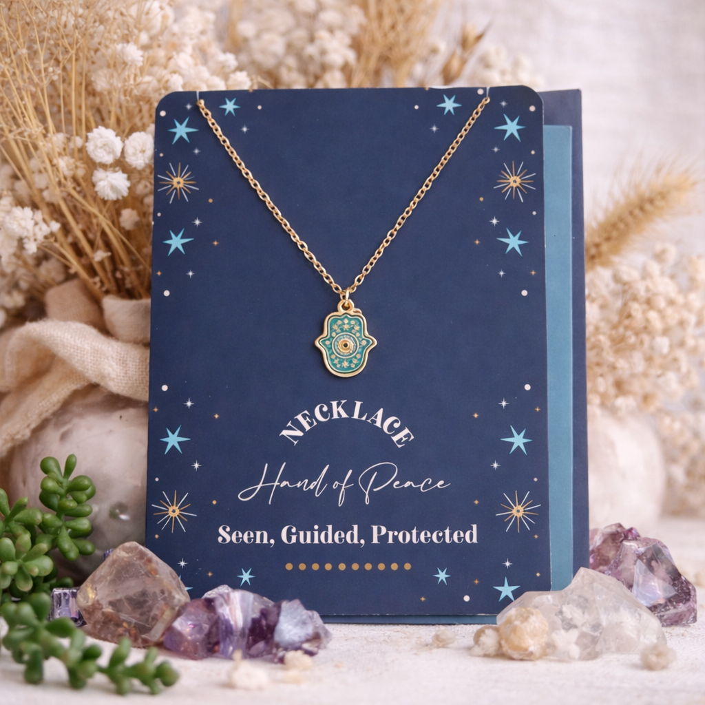Hand of Hamsa Necklace Greeting Card | Protection, Peace &amp; Divine Guidance