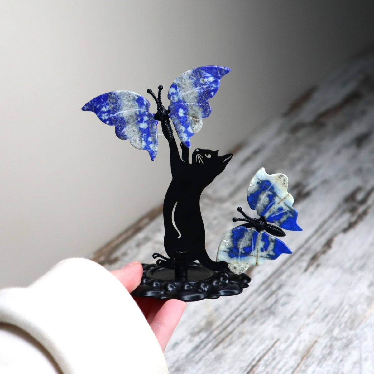 Lapis Lazuli Cat &amp; Butterfly Display | Wisdom, Intuition &amp; Inner Truth