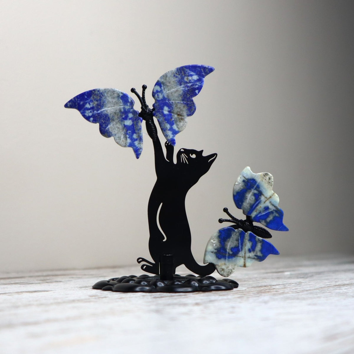 Lapis Lazuli Cat &amp; Butterfly Display | Wisdom, Intuition &amp; Inner Truth