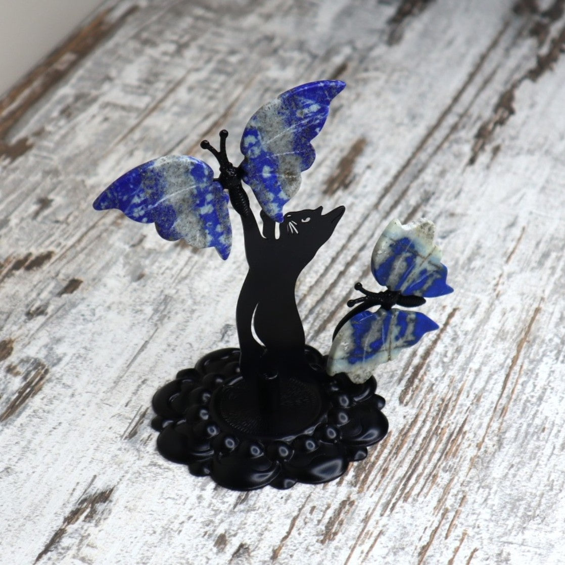 Lapis Lazuli Cat &amp; Butterfly Display | Wisdom, Intuition &amp; Inner Truth