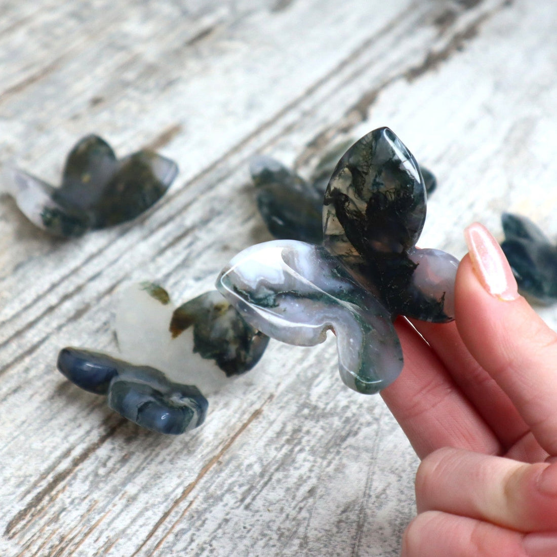 Moss Agate 3D Butterfly | Intuitively Chosen | Growth, New Beginnings &amp; Heart-Centred Grounding