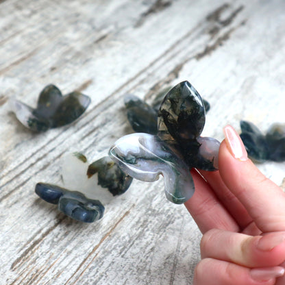 Moss Agate 3D Butterfly Carving | Intuitively Chosen