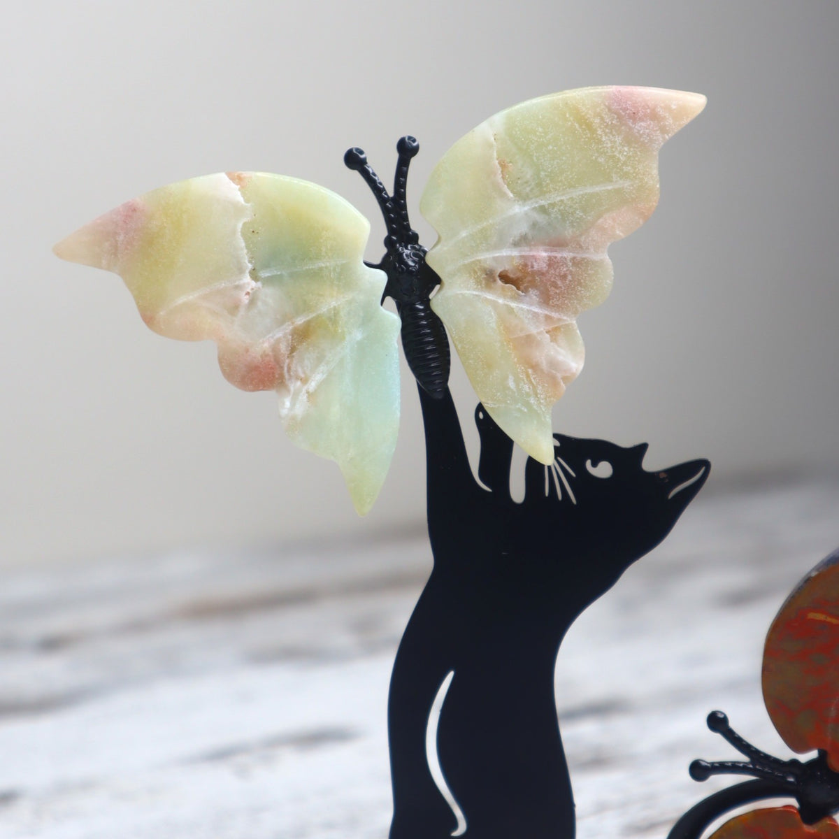 Ocean Jasper Butterfly on Cat Stand | Joy, Transformation &amp; Playful Energy