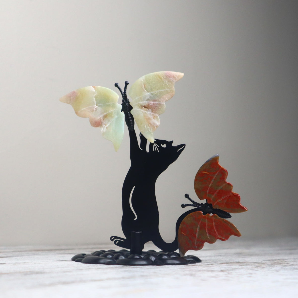 Ocean Jasper Butterfly on Cat Stand | Joy, Transformation &amp; Playful Energy