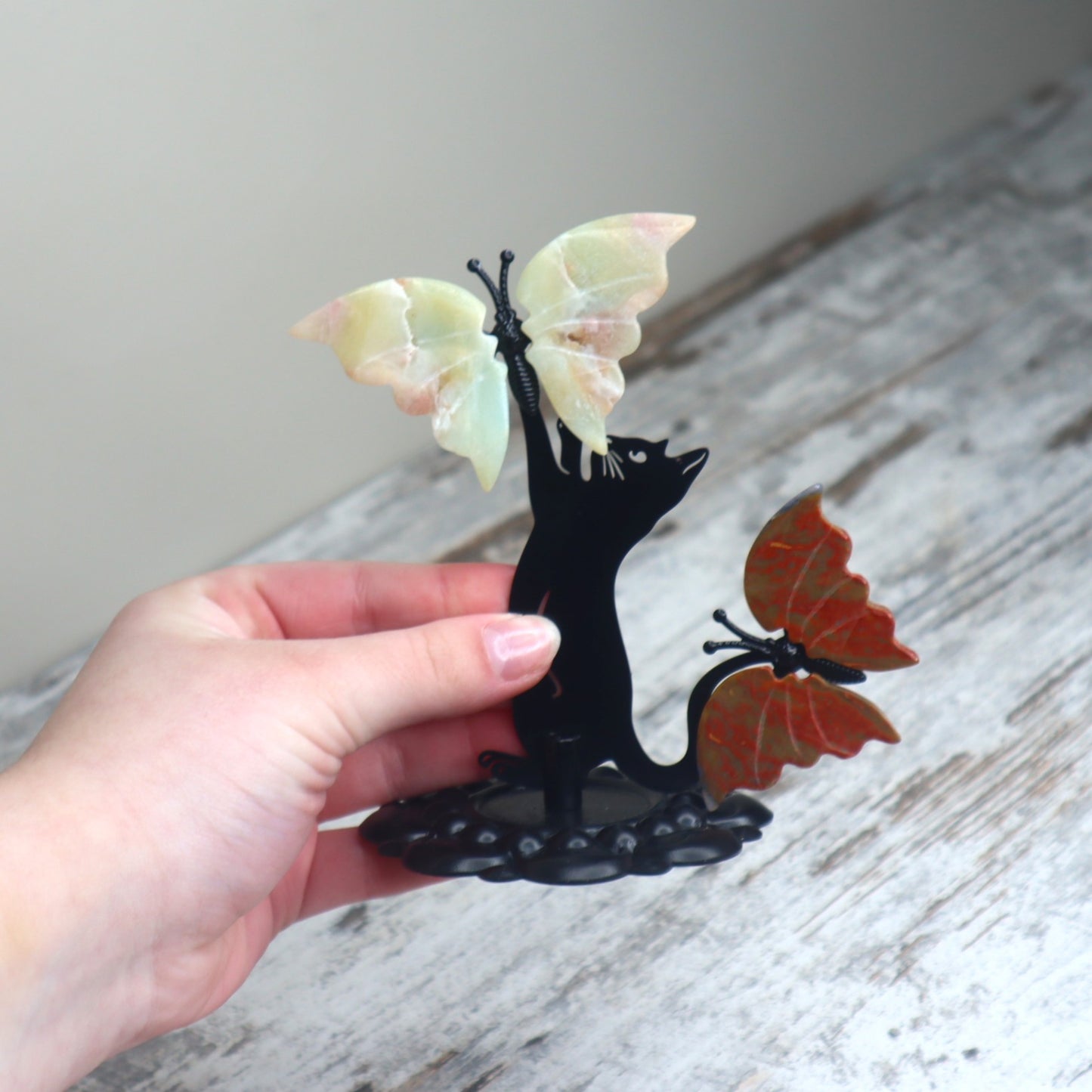 Ocean Jasper Butterfly on Cat Stand | Joy, Transformation & Playful Energy