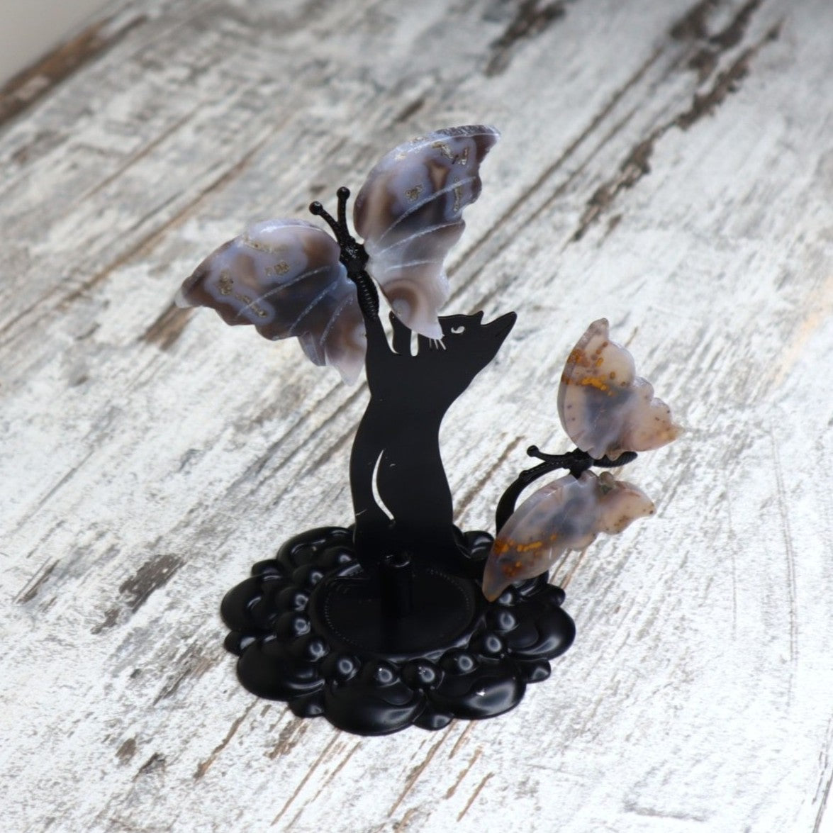 Ocean Jasper Cat &amp; Butterfly Display | Joy, Renewal &amp; Emotional Harmony