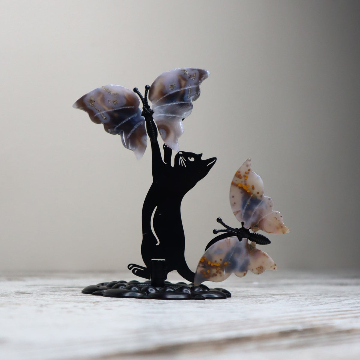 Ocean Jasper Cat &amp; Butterfly Display | Joy, Renewal &amp; Emotional Harmony