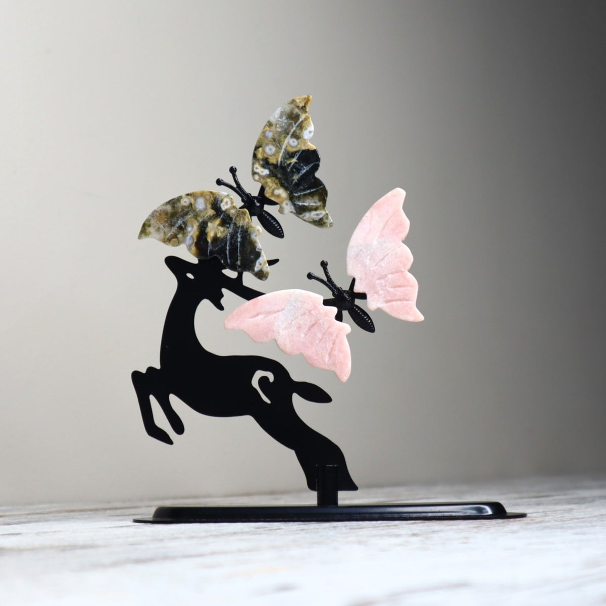 Ocean Jasper &amp; Pink Opal Butterfly Deer | Nurturing, Joy &amp; Transformation