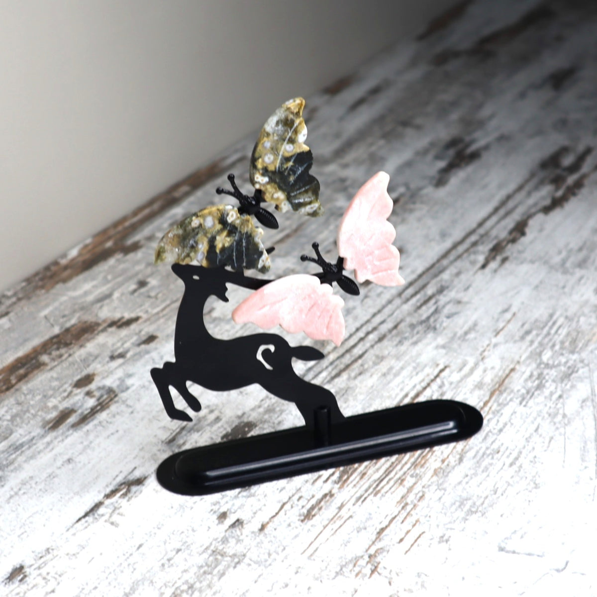 Ocean Jasper &amp; Pink Opal Butterfly Deer | Nurturing, Joy &amp; Transformation