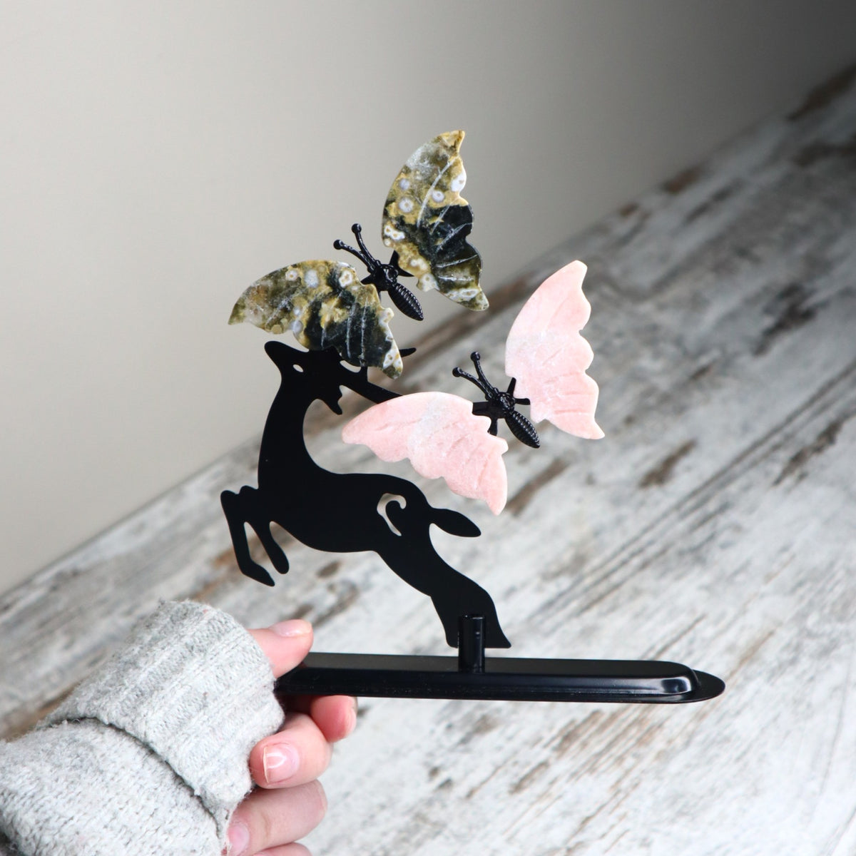 Ocean Jasper &amp; Pink Opal Butterfly Deer | Nurturing, Joy &amp; Transformation
