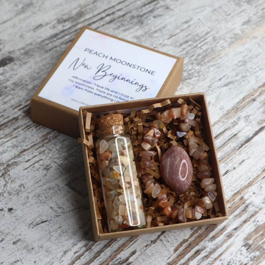 'New Beginnings' Chip Gift Box | Peach Moonstone
