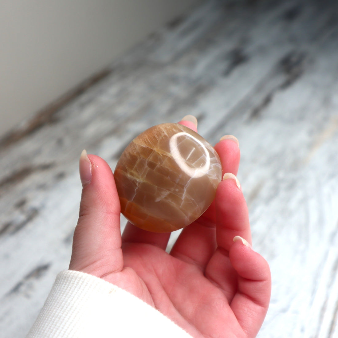 Peach Moonstone Palm Stone | Emotional Balance, Self-Worth &amp; Gentle Strength