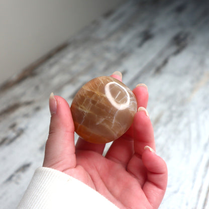Peach Moonstone Palm Stone | Emotional Balance, Self-Worth & Gentle Strength