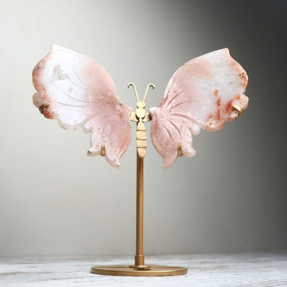 Pink Amethyst Flower Agate Butterfly Wings on Stand | Calm, Healing & Heart Awakening